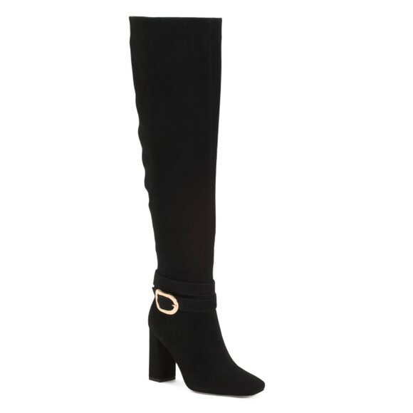 DEE OCLEPPO Black Suede Samantha Buckle High Shaft Boots - Picture 1 of 2